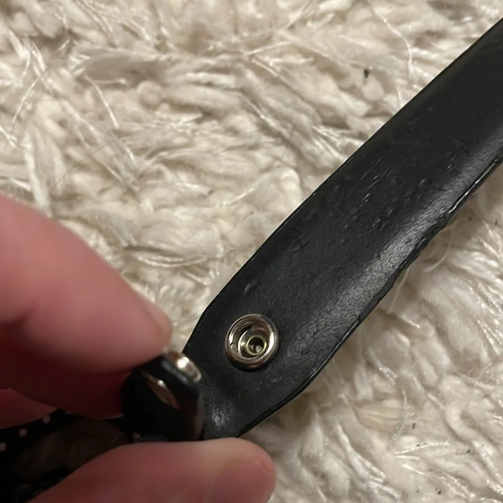 Chico's Black Silver Polka Dot Beaded Adjustable Leather Belt